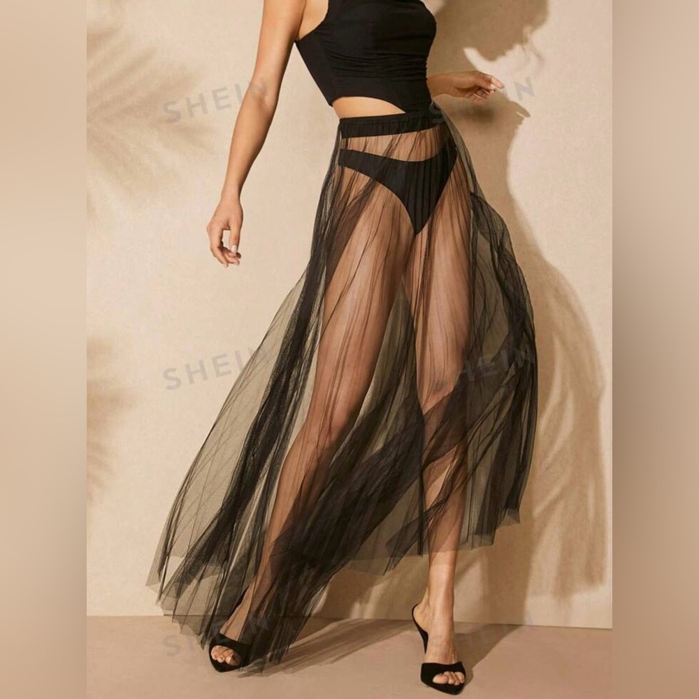 L'Amorae Sheer Pleated Mesh Maxi
Skirt